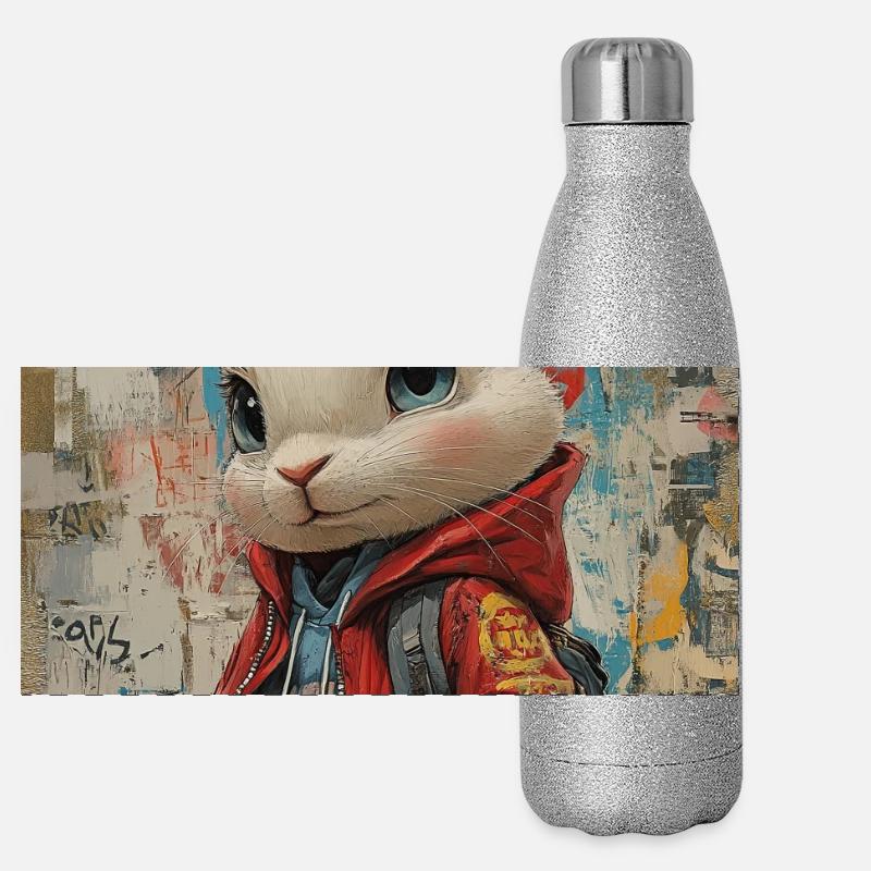 Lapin en veste graffiti Gourde isotherme panoramique pailletée 500 ml