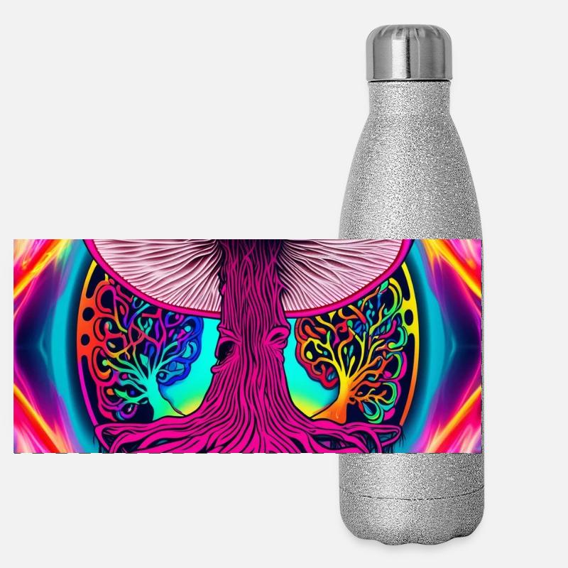 Champignon psychédélique Gourde isotherme panoramique pailletée 500 ml