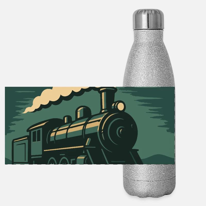 Model Train Illustration Panoramic Glitter Thermal Bottle 500 ml