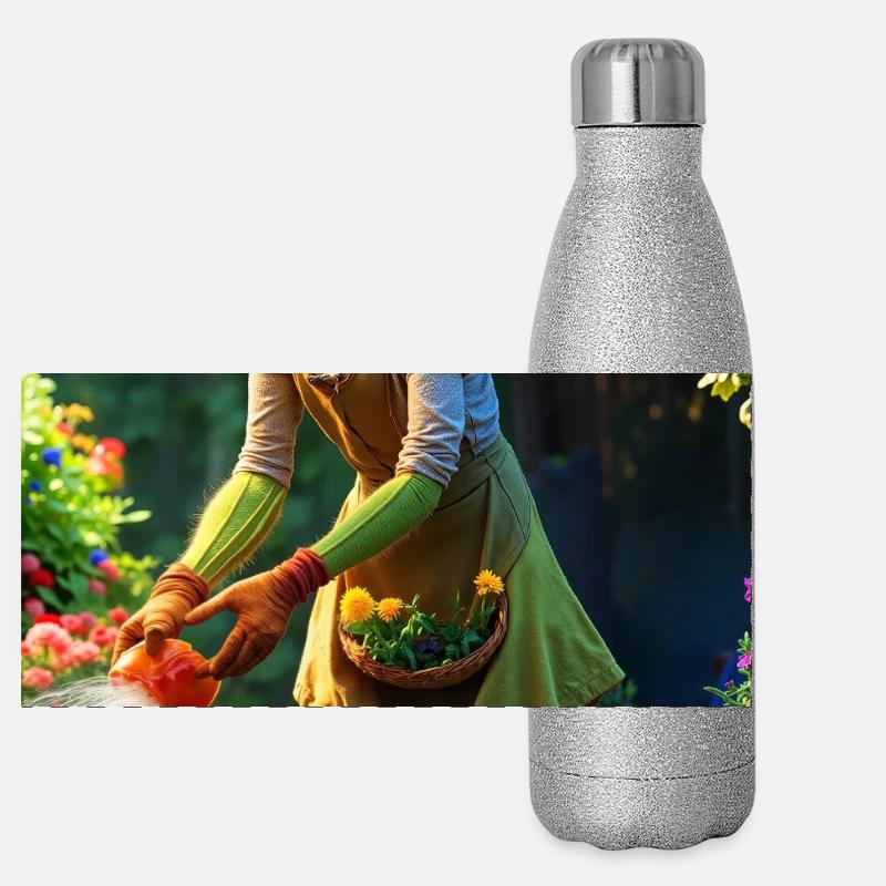 Humanoide Gartenmantis mit Scheunenhut Panorama Glitzer Isolierflasche 500 ml