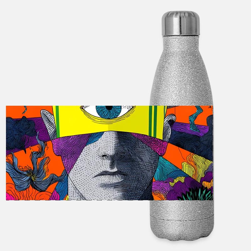 Visionäres Gesicht mit hypnotischem Blick Panorama Glitzer Isolierflasche 500 ml