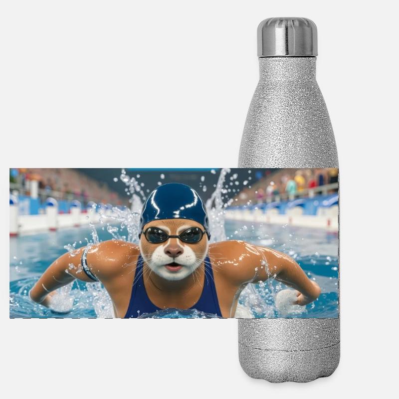 Loutre humanoïde dans la piscine Gourde isotherme panoramique pailletée 500 ml