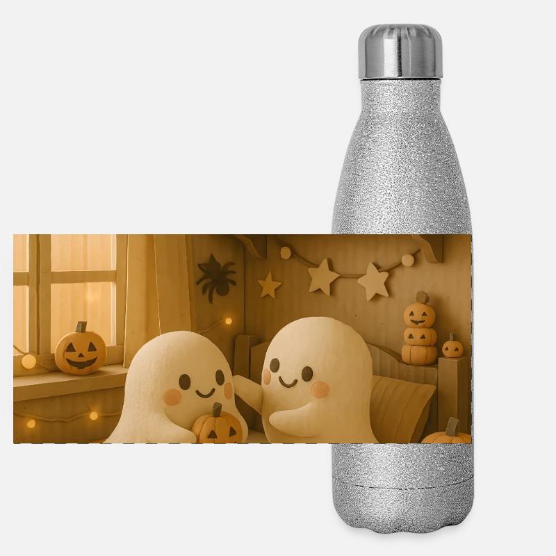 Cute Halloween Ghosts Cute Panoramic Glitter Thermal Bottle 500 ml