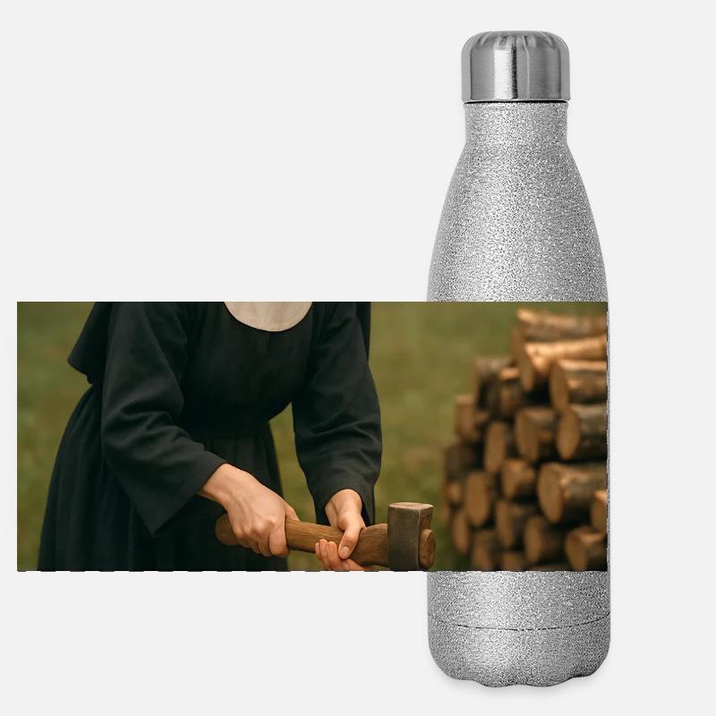 Nonne hackt Holz Panorama Glitzer Isolierflasche 500 ml