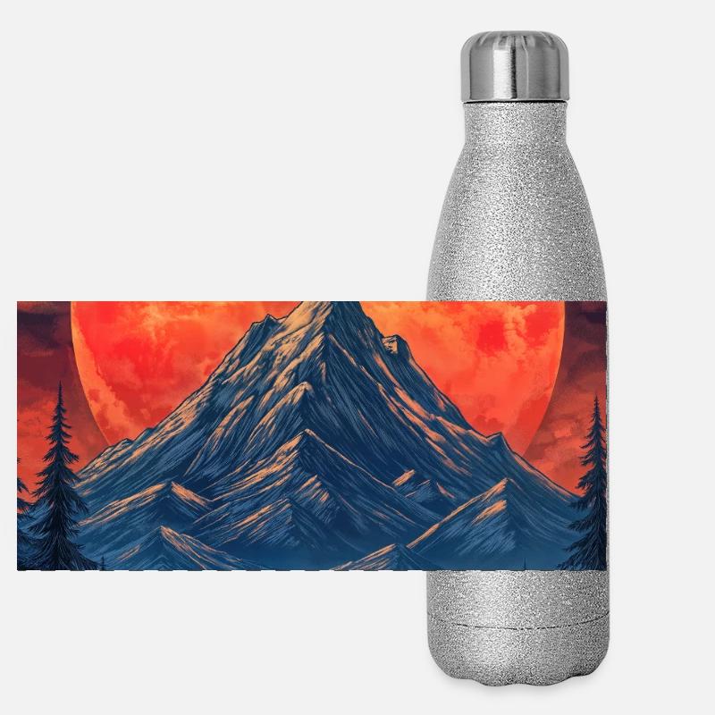 Illustration einer Gebirgslandschaft Panorama Glitzer Isolierflasche 500 ml
