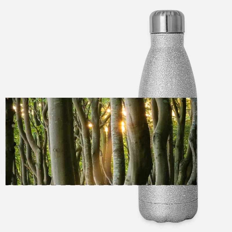 Bäume Licht der Sonne Panorama Glitzer Isolierflasche 500 ml