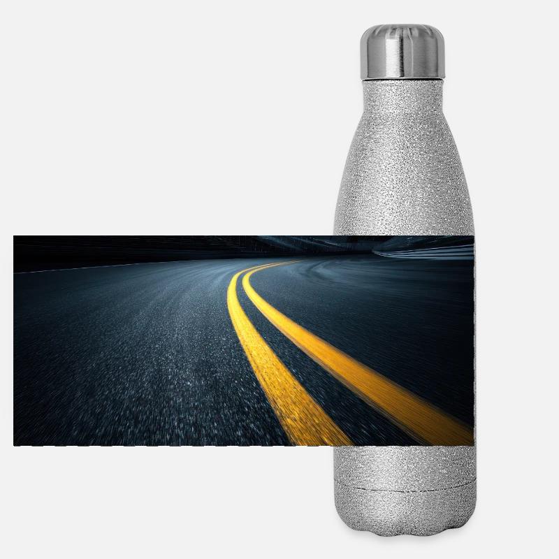 Midnight Highway Perspective Panoramic Glitter Thermal Bottle 500 ml