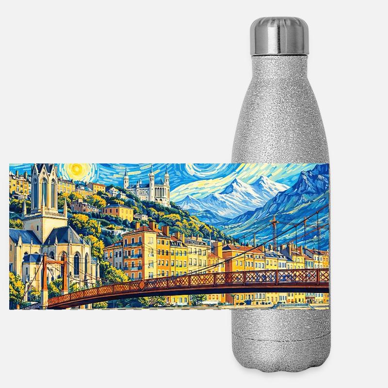 Lyon, Frankreich Panorama Glitzer Isolierflasche 500 ml