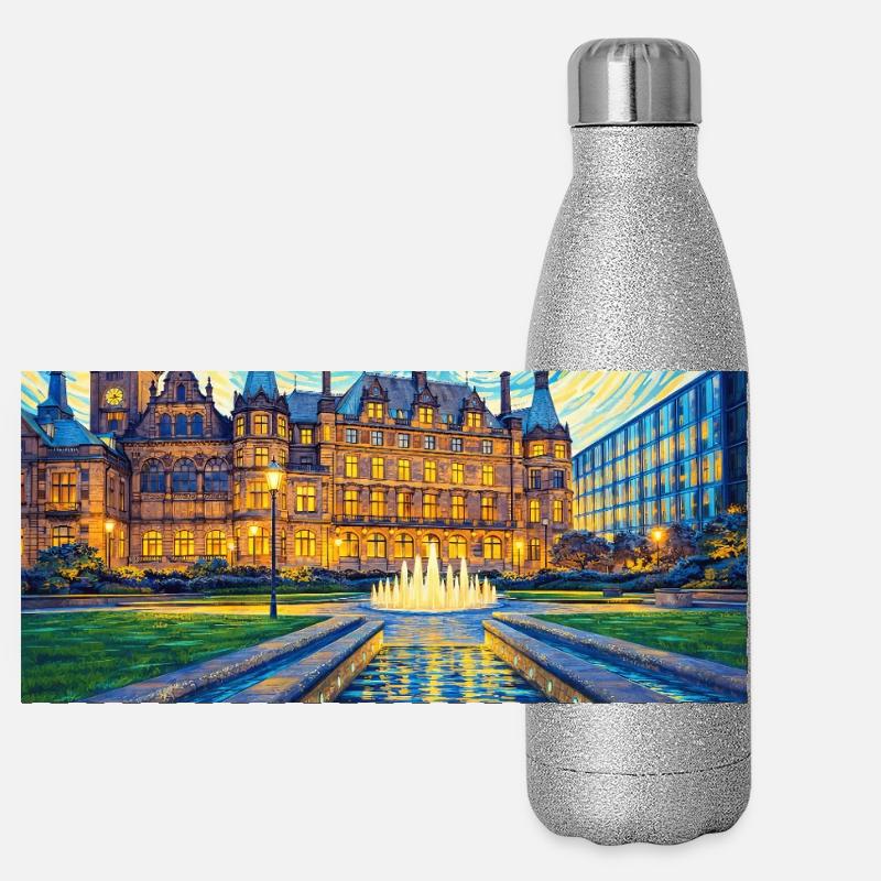 Sheffield England Sternennacht Panorama Glitzer Isolierflasche 500 ml