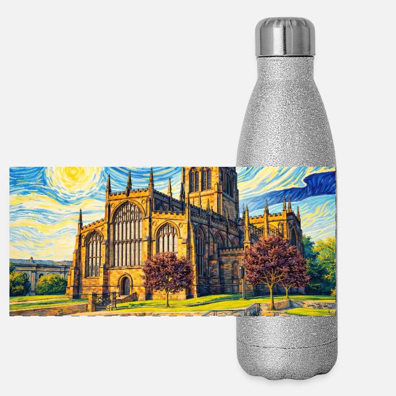La Minster de Rotherham, Angleterre, Nuit étoilée Gourde isotherme panoramique pailletée 500 ml