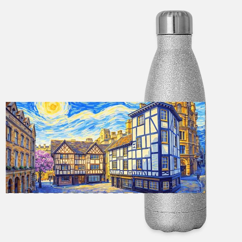 Manchester Angleterre Silhouette nuageuse Gourde isotherme panoramique pailletée 500 ml