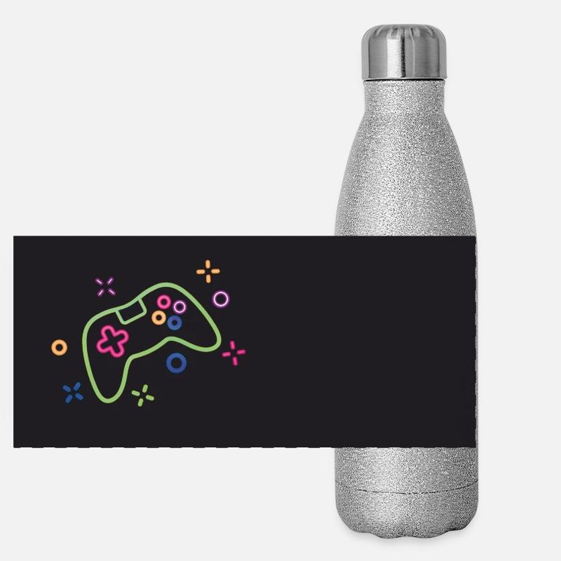 Colorful game controller on black background Panoramic Glitter Thermal Bottle 500 ml