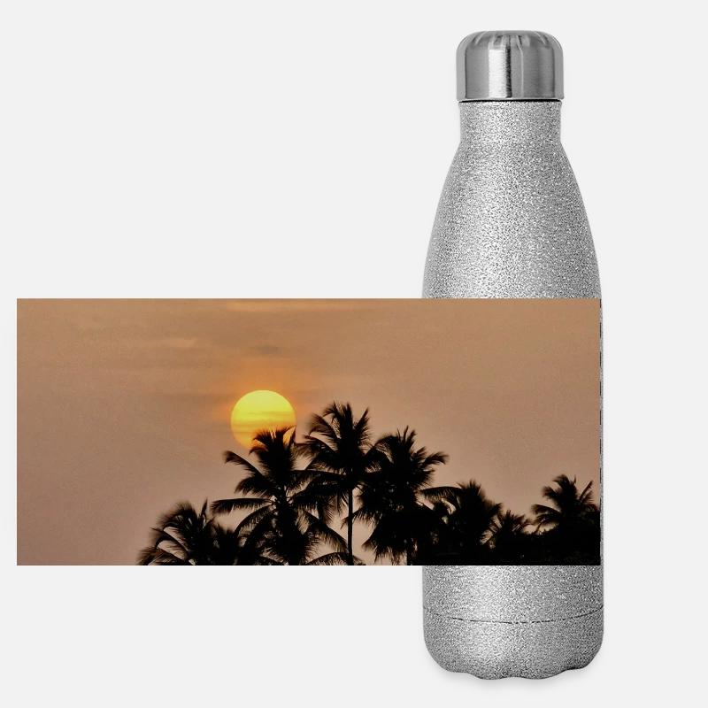 Silhouette Palm Trees au Coucher de Soleil Gourde isotherme panoramique pailletée 500 ml