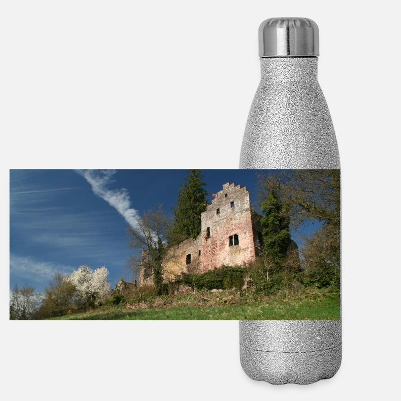 Zavelstein Castle Ruins - Panoramic Glitter Thermal Bottle 500 ml - silver glitter