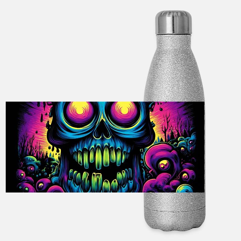 Glowing Psychedelic Skull Panoramic Glitter Thermal Bottle 500 ml