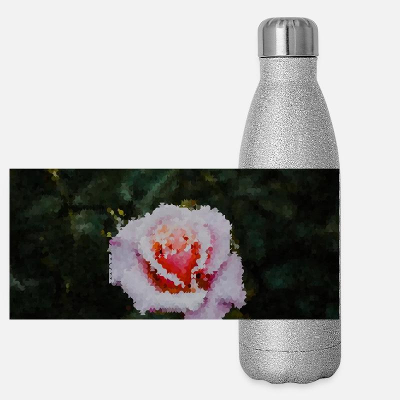Rosen-Aquarell im Pixelstil Panorama Glitzer Isolierflasche 500 ml
