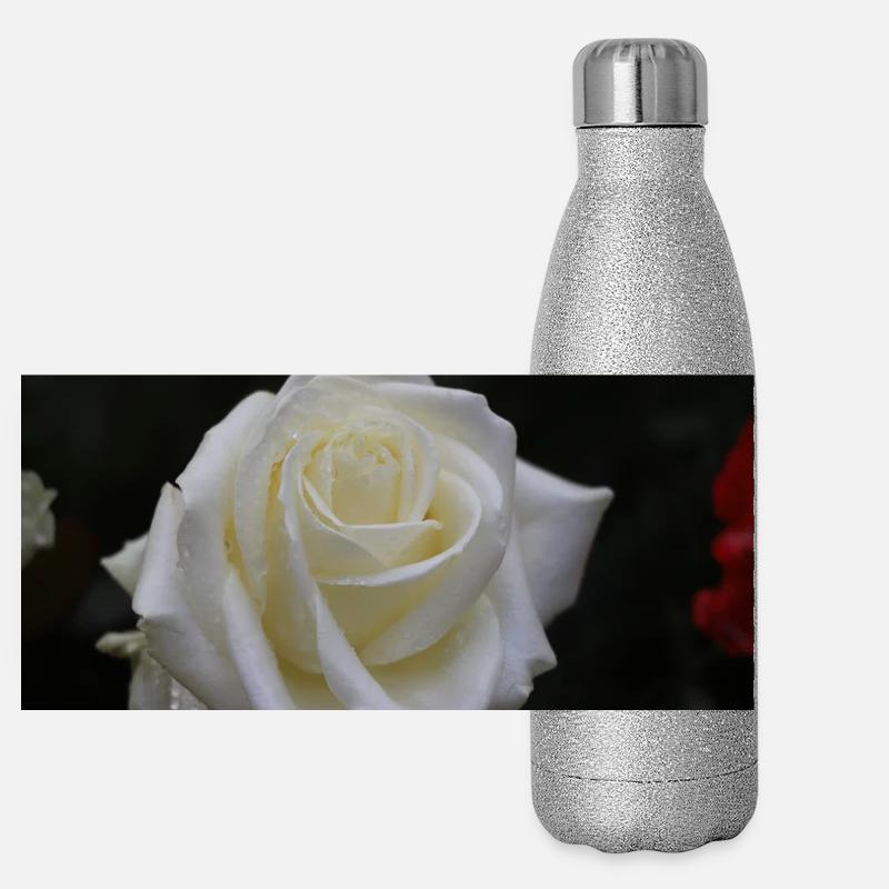 weiße Rose Panorama Glitzer Isolierflasche 500 ml