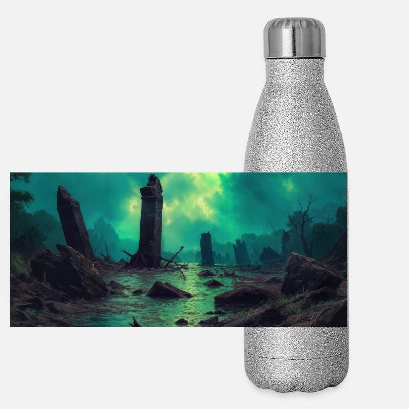 Dark fantasy illustration - Panoramic Glitter Thermal Bottle 500 ml - silver glitter