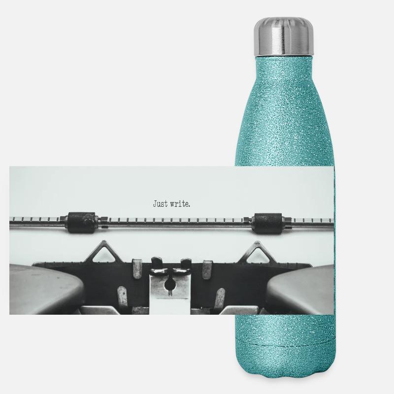 Just Write Vintage Typewriter Design Panoramic Glitter Thermal Bottle 500 ml