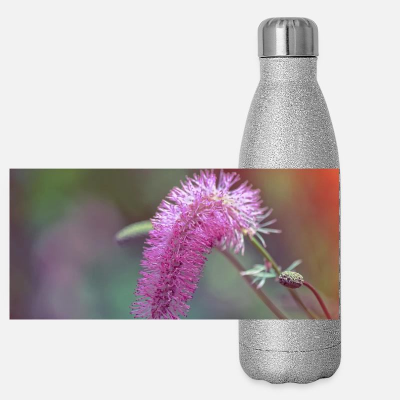 Pink Brushed Flower Panoramic Glitter Thermal Bottle 500 ml