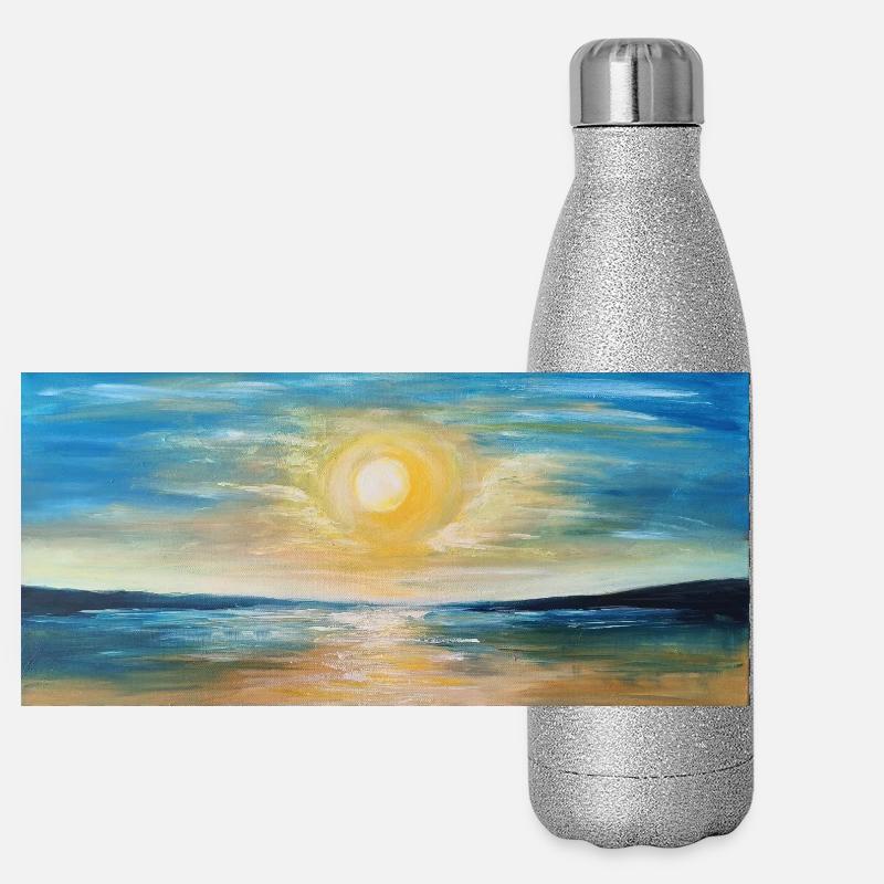 Reflet du coucher de soleil sur les eaux calmes Gourde isotherme panoramique pailletée 500 ml