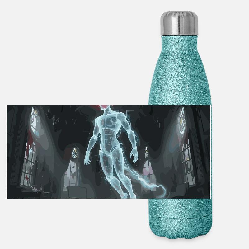 Digitaler Geist im Spukhaus Panorama Glitzer Isolierflasche 500 ml