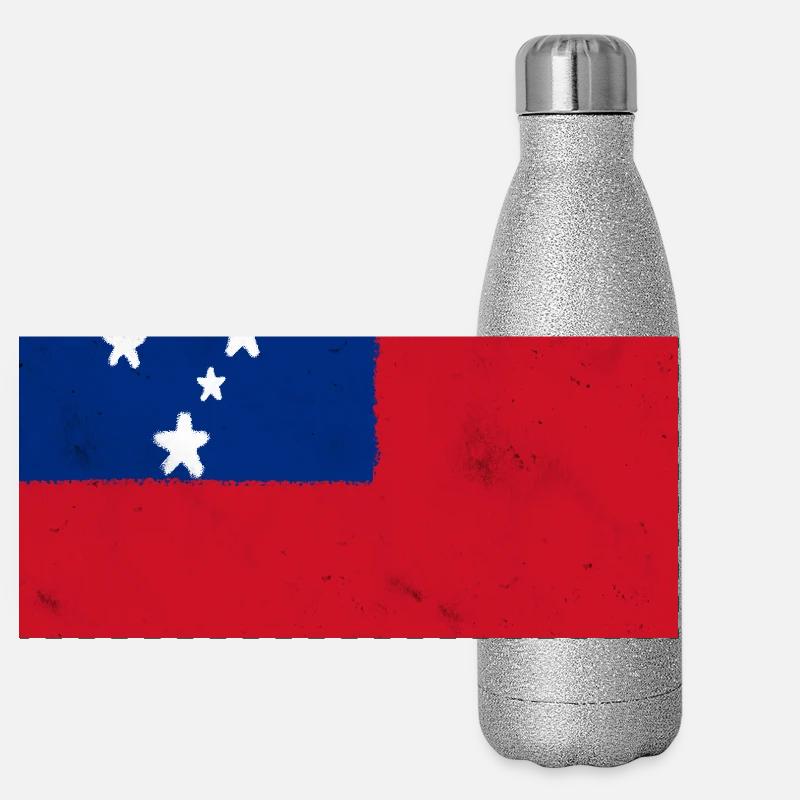 Flagge von Samoa Panorama Glitzer Isolierflasche 500 ml