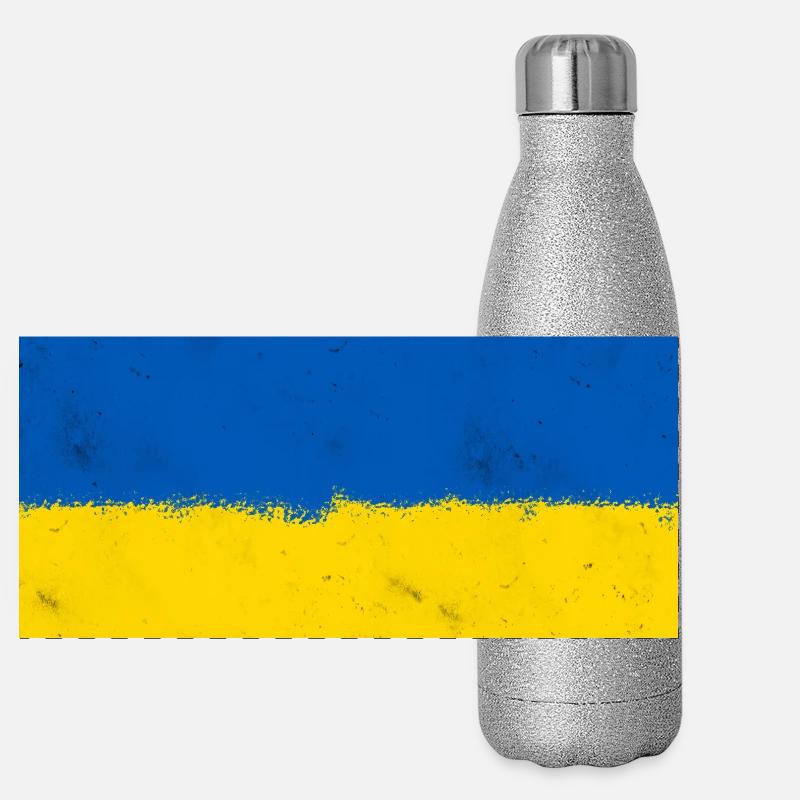Flagge der Ukraine Panorama Glitzer Isolierflasche 500 ml