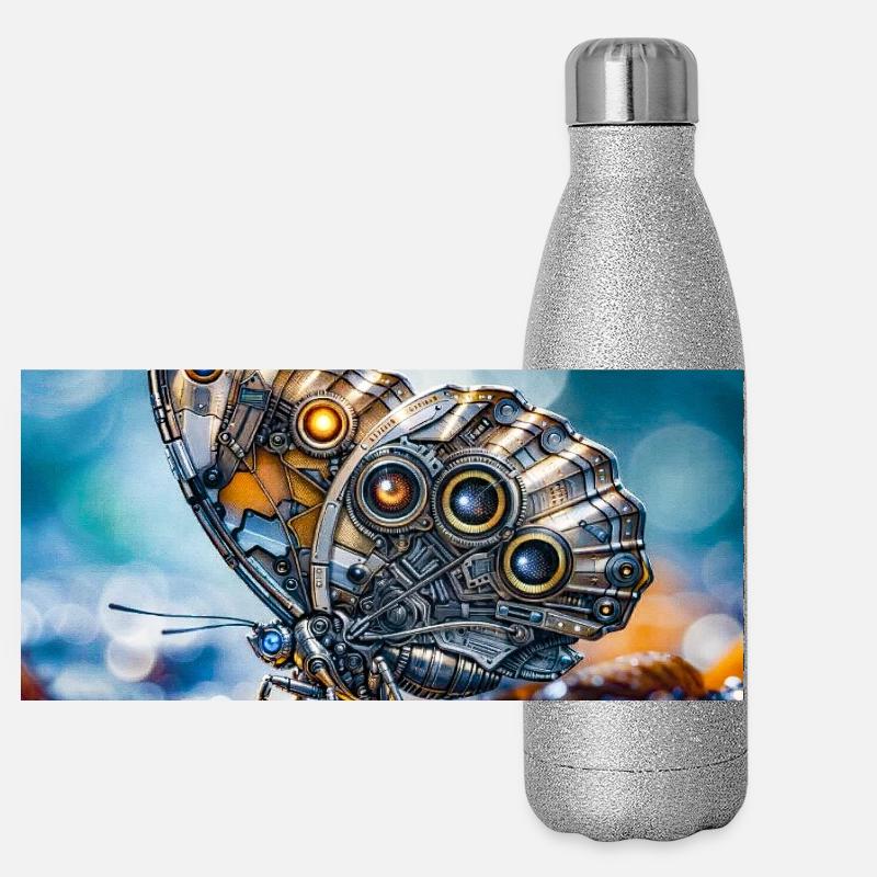 Robotics Butterfly - Panoramic Glitter Thermal Bottle 500 ml - silver glitter