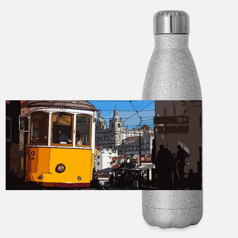 Tram in Lisbon Panoramic Glitter Thermal Bottle 500 ml