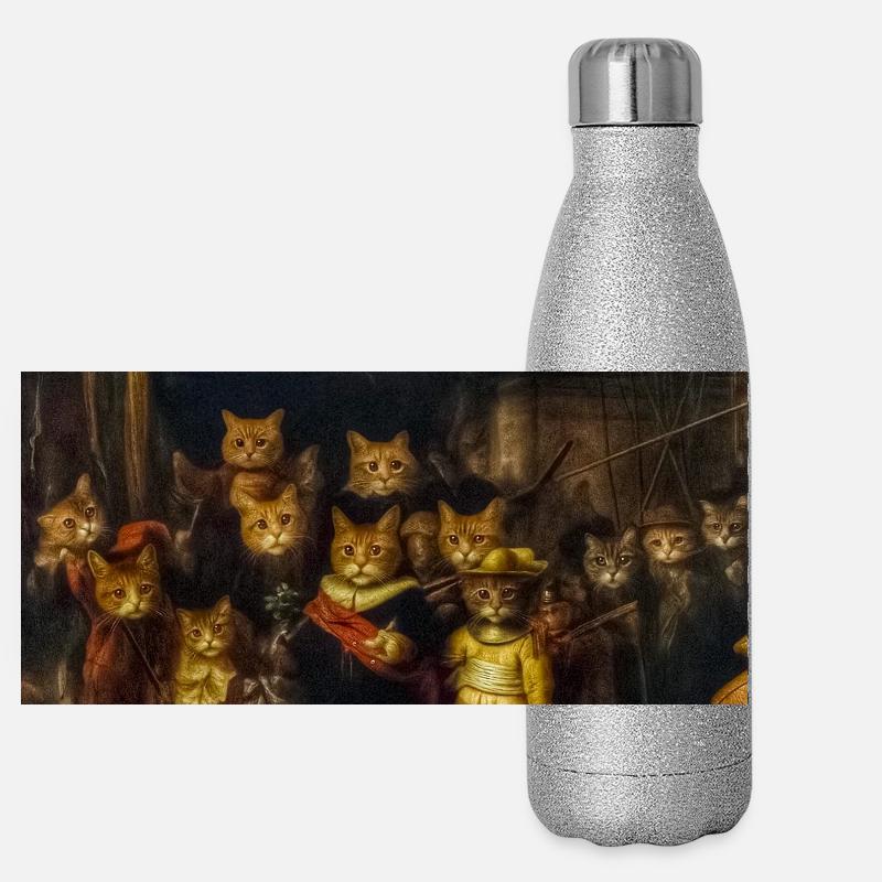 Feline characters in a baroque setting Panoramic Glitter Thermal Bottle 500 ml