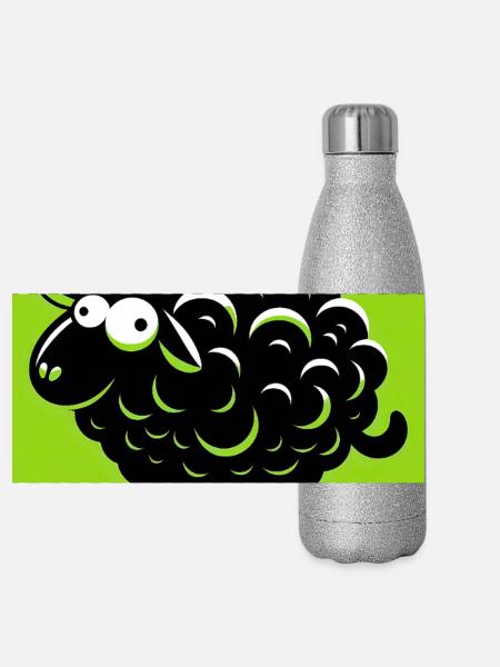 Schwarzes Schaf - Panorama Glitzer Isolierflasche 500 ml - Silber Glitzer