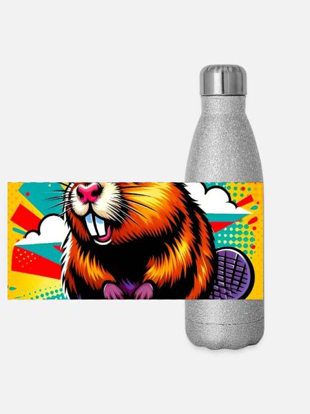 Bieber - Panorama Glitzer Isolierflasche 500 ml - Silber Glitzer