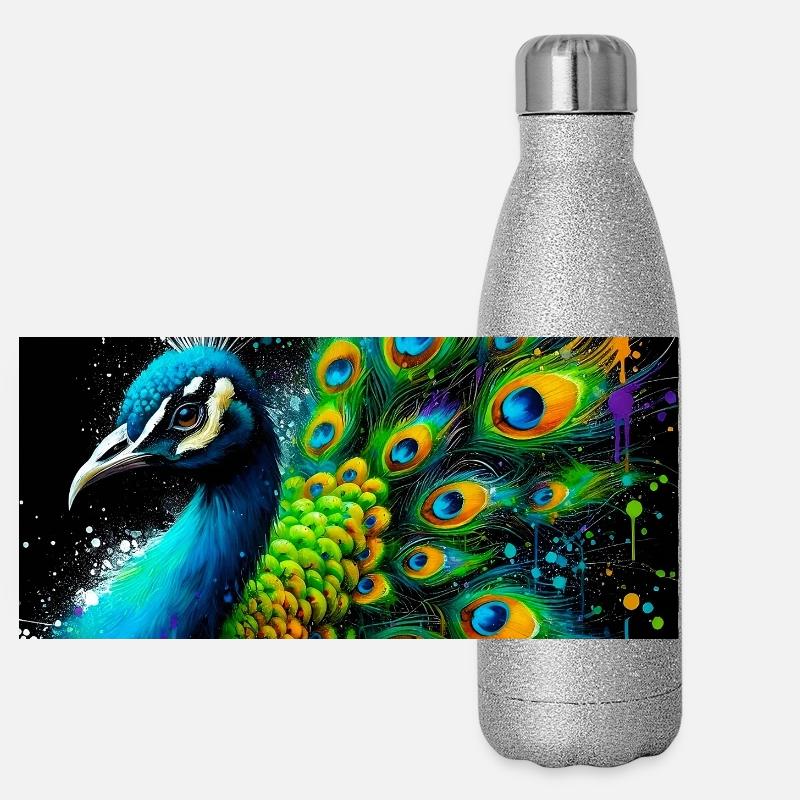 Pfau Panorama Glitzer Isolierflasche 500 ml