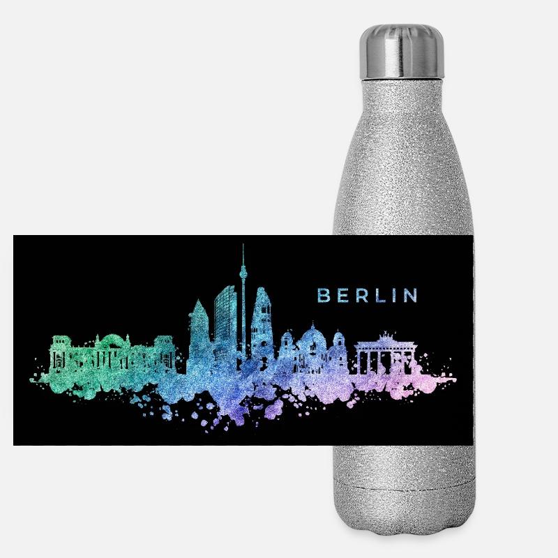 Berlin Skyline Panorama Glitzer Isolierflasche 500 ml