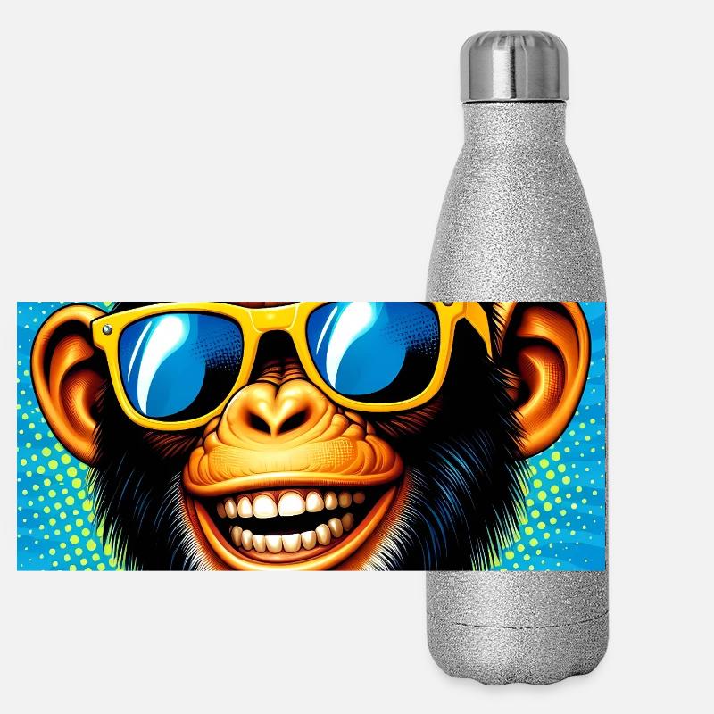 Schimpansen-Affe Panorama Glitzer Isolierflasche 500 ml