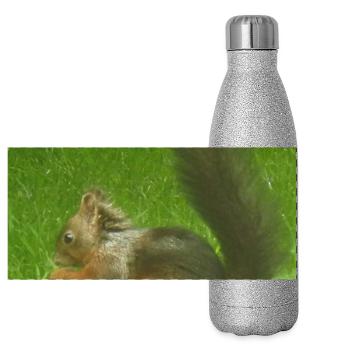 Eichhörnchen Tier Tierliebe Tierfreund Liebe - Panorama Glitzer Isolierflasche 500 ml - Silber Glitzer - Vorne
