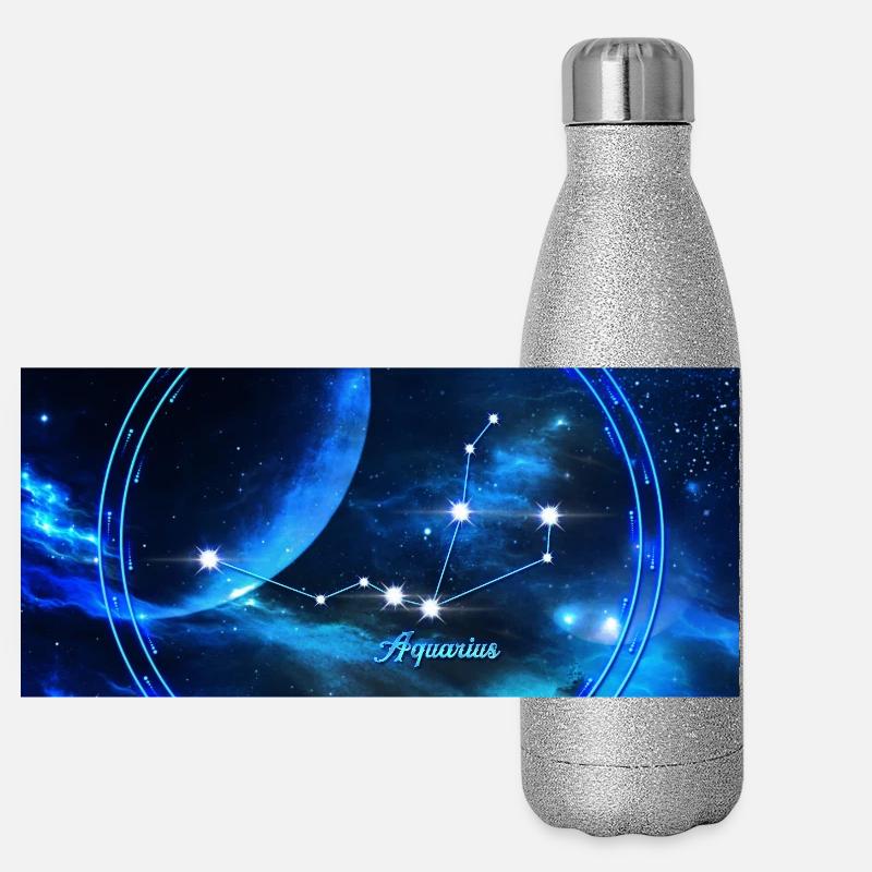 Signe du zodiaque Verseau doré Gourde isotherme panoramique pailletée 500 ml