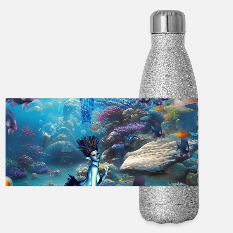 Merveilleuse sirène avec des méduses Gourde isotherme panoramique pailletée 500 ml