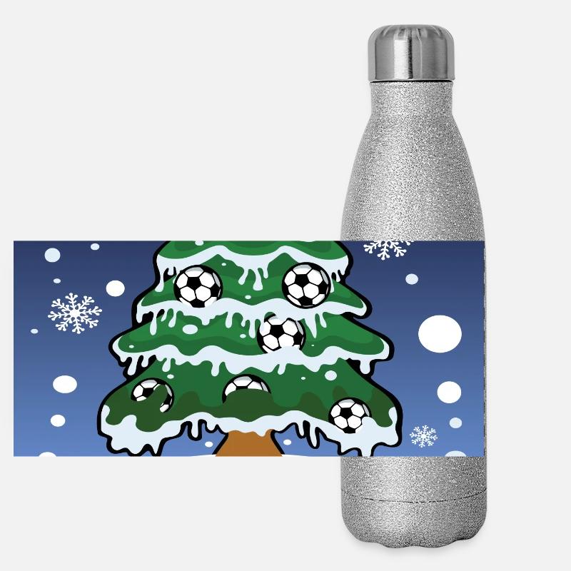 Christmas Soccer Player Name Tag Panoramic Glitter Thermal Bottle 500 ml