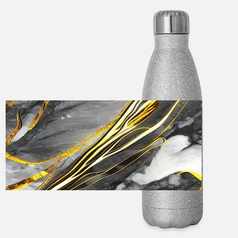 Marmor Schwarz Gold Textur Panorama Glitzer Isolierflasche 500 ml