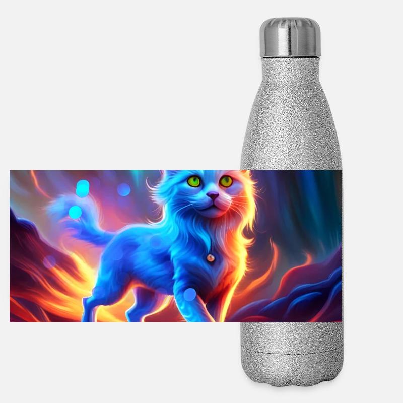 Wunderbare blaue Katze. Panorama Glitzer Isolierflasche 500 ml