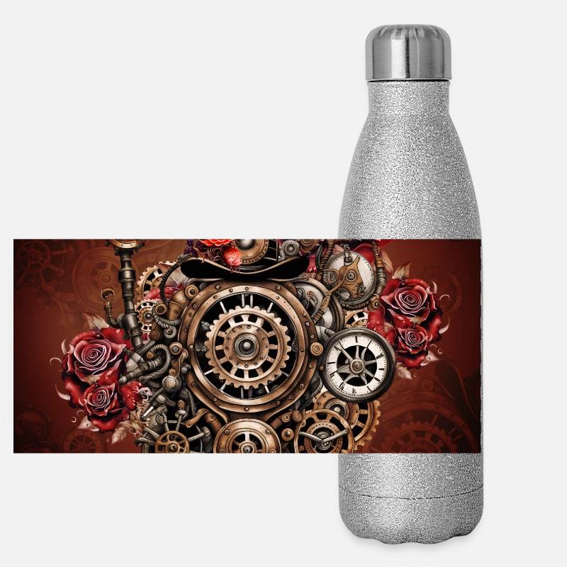 Wunderbares Steampunk-Design Panorama Glitzer Isolierflasche 500 ml