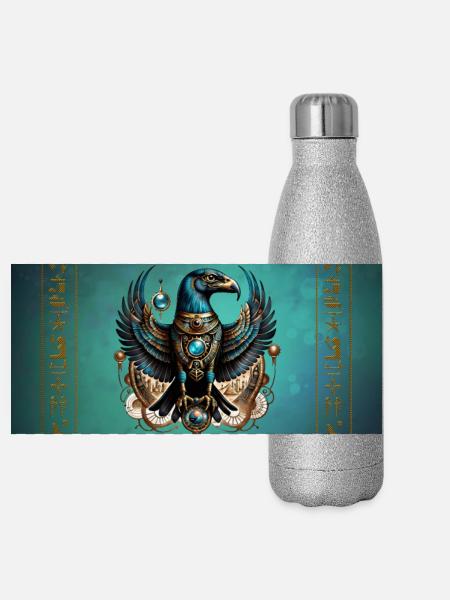 Horus, der Falkengott. - Panorama Glitzer Isolierflasche 500 ml - Silber Glitzer