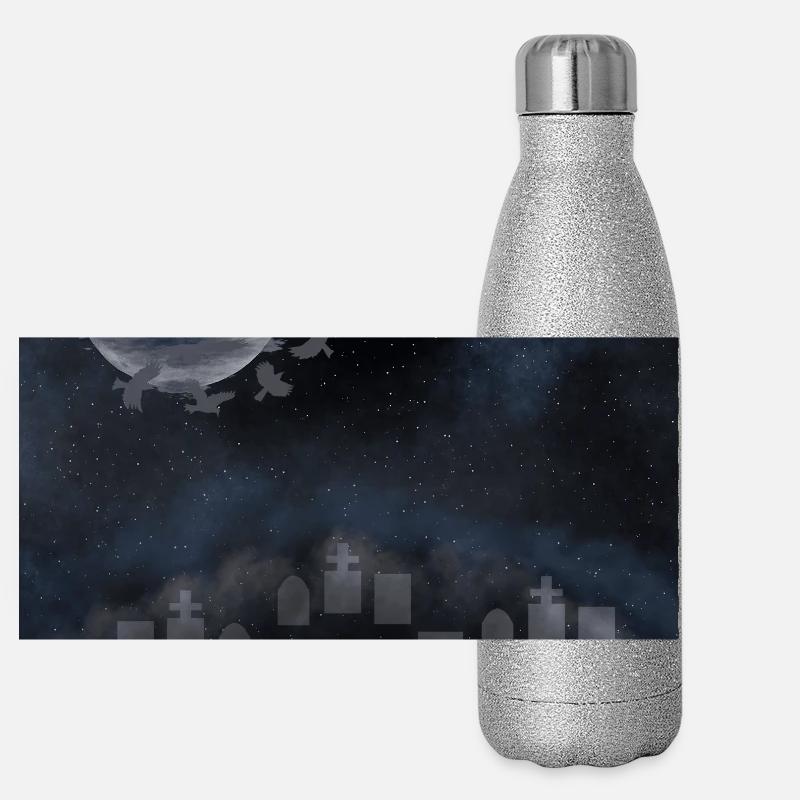 Friedhöfe, Gräber, gothic design, Horror Motiv Panorama Glitzer Isolierflasche 500 ml