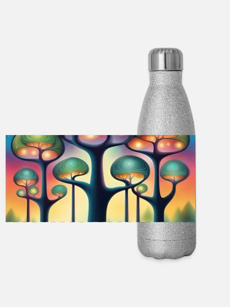  Bäume - Panorama Glitzer Isolierflasche 500 ml - Silber Glitzer