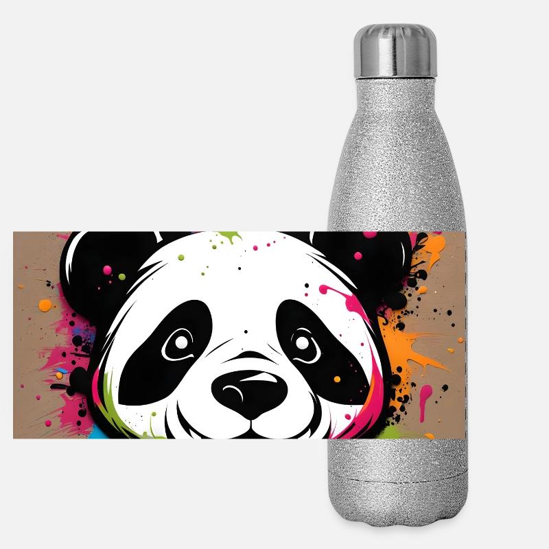 Porträt eines Pandas in Graffiti Panorama Glitzer Isolierflasche 500 ml