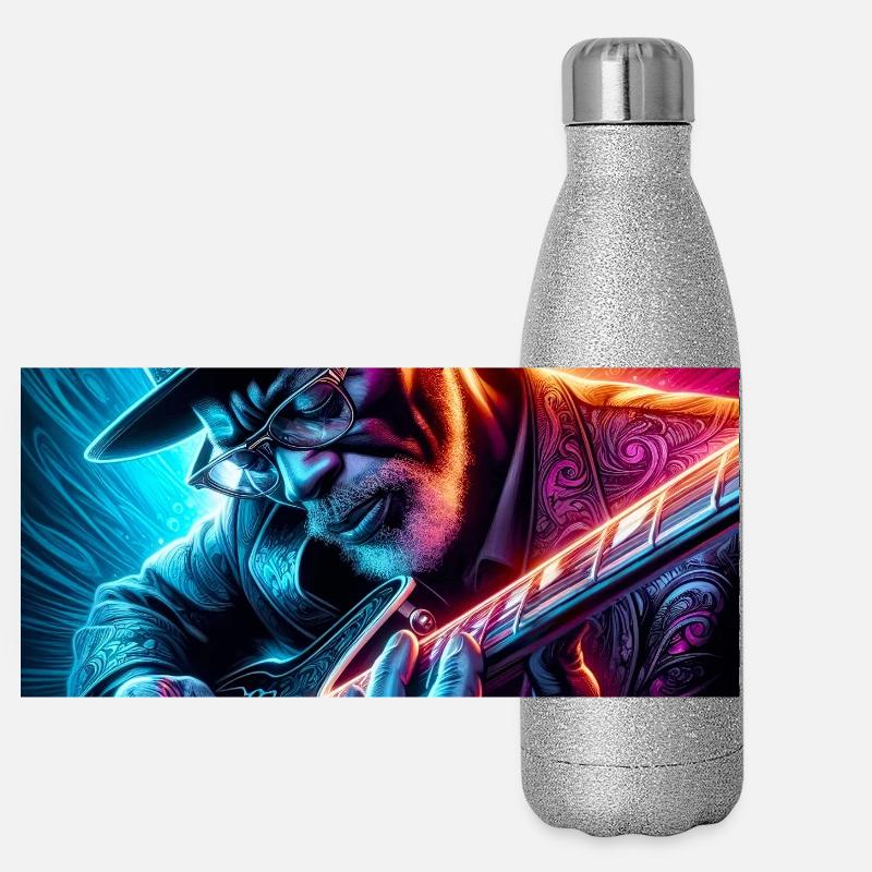 Retro Neon Effekte Gitarrist Panorama Glitzer Isolierflasche 500 ml