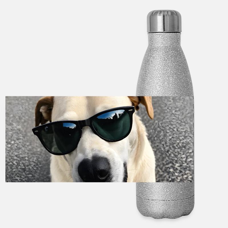 Chien avec des lunettes de soleil Gourde isotherme panoramique pailletée 500 ml