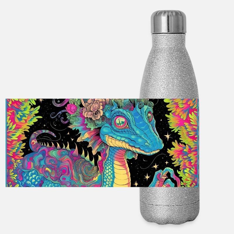 Psychedelischer Walddrache Illustration Panorama Glitzer Isolierflasche 500 ml